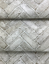 Canelle Taupe Brick Herringbone Wallpaper with Country Graphic Pattern - Chesapeake 4134-72534