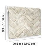 Canelle Taupe Brick Herringbone Wallpaper with Country Graphic Pattern - Chesapeake 4134-72534