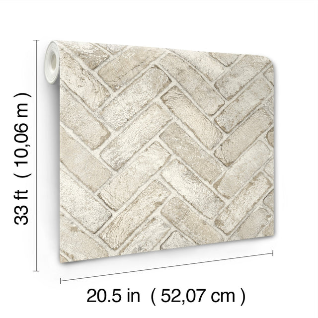 Canelle Taupe Brick Herringbone Wallpaper with Country Graphic Pattern - Chesapeake 4134-72534