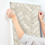 Canelle Taupe Brick Herringbone Wallpaper with Country Graphic Pattern - Chesapeake 4134-72534