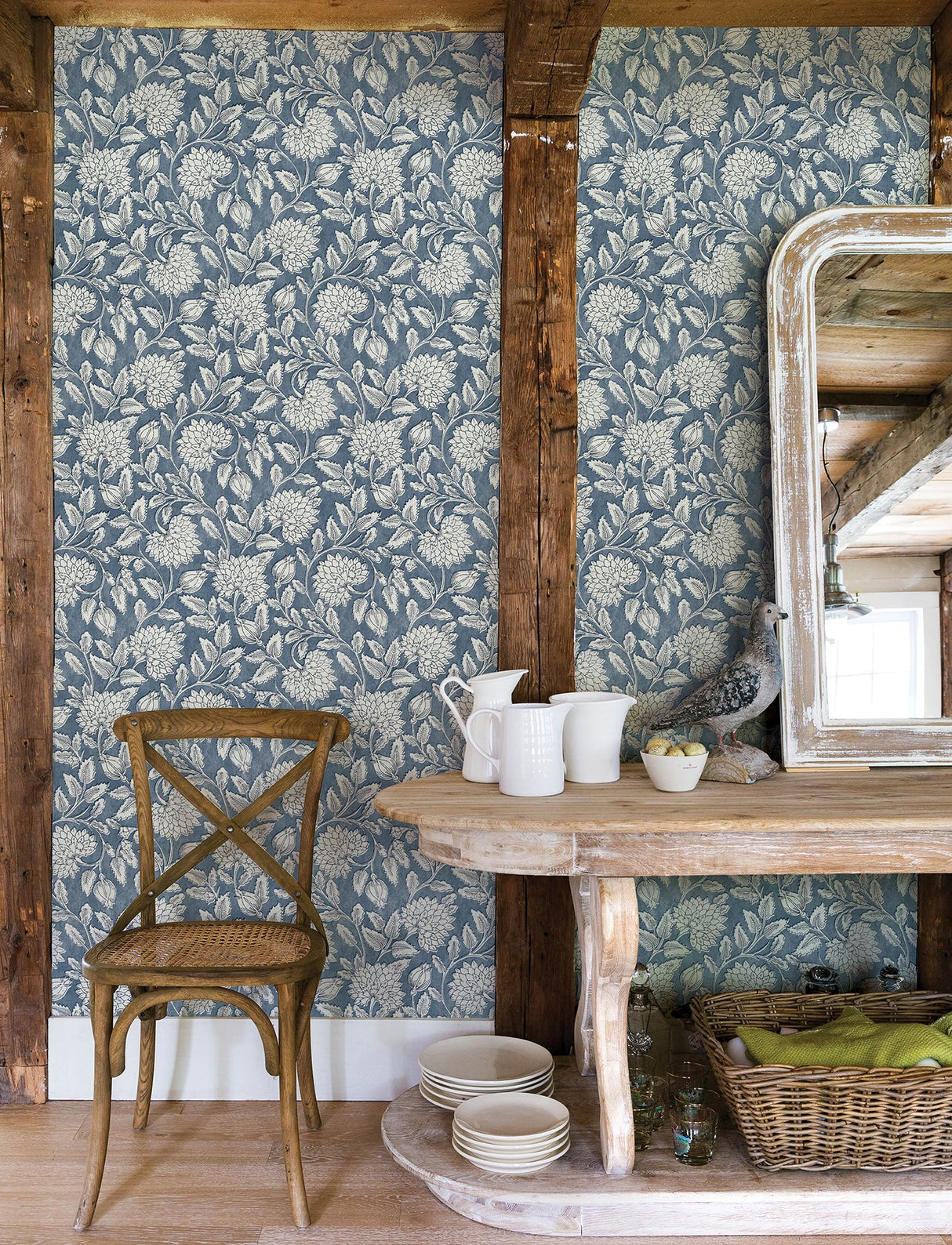 Vadouvan Navy Jacobean Trail Wallpaper with Traditional Botanical Pattern - Chesapeake 4134-72535