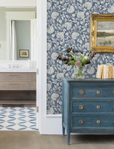 Vadouvan Navy Jacobean Trail Wallpaper with Traditional Botanical Pattern - Chesapeake 4134-72535