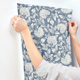 Vadouvan Navy Jacobean Trail Wallpaper with Traditional Botanical Pattern - Chesapeake 4134-72535