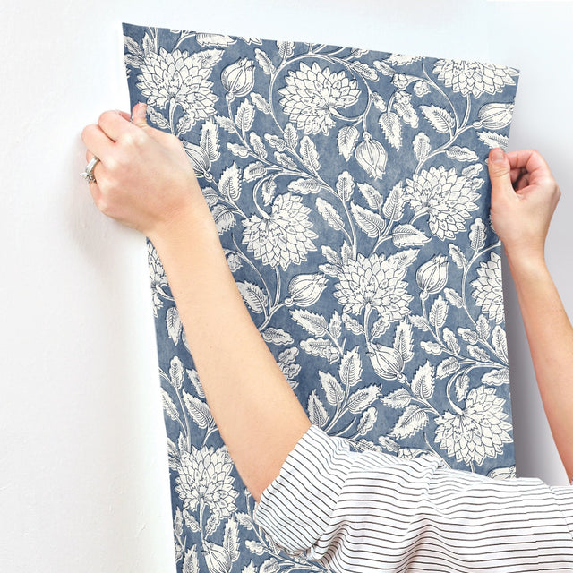 Vadouvan Navy Jacobean Trail Wallpaper with Traditional Botanical Pattern - Chesapeake 4134-72535