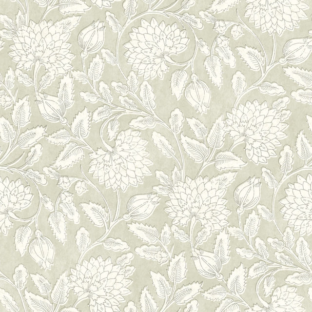 Vadouvan Sage Jacobean Trail Wallpaper with Botanical Jacobean Motif - Chesapeake 4134-72536