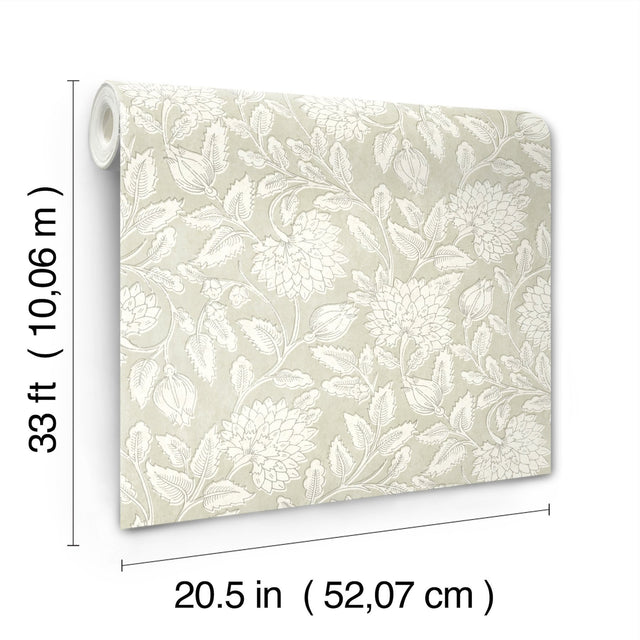 Vadouvan Sage Jacobean Trail Wallpaper with Botanical Jacobean Motif - Chesapeake 4134-72536
