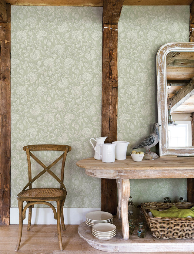 Vadouvan Sage Jacobean Trail Wallpaper with Botanical Jacobean Motif - Chesapeake 4134-72536