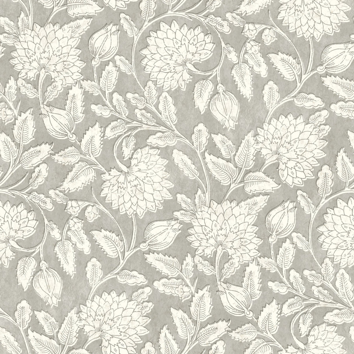 Vadouvan Grey Jacobean Trail Wallpaper with Traditional Botanical Jacobean Pattern - Chesapeake 4134-72537