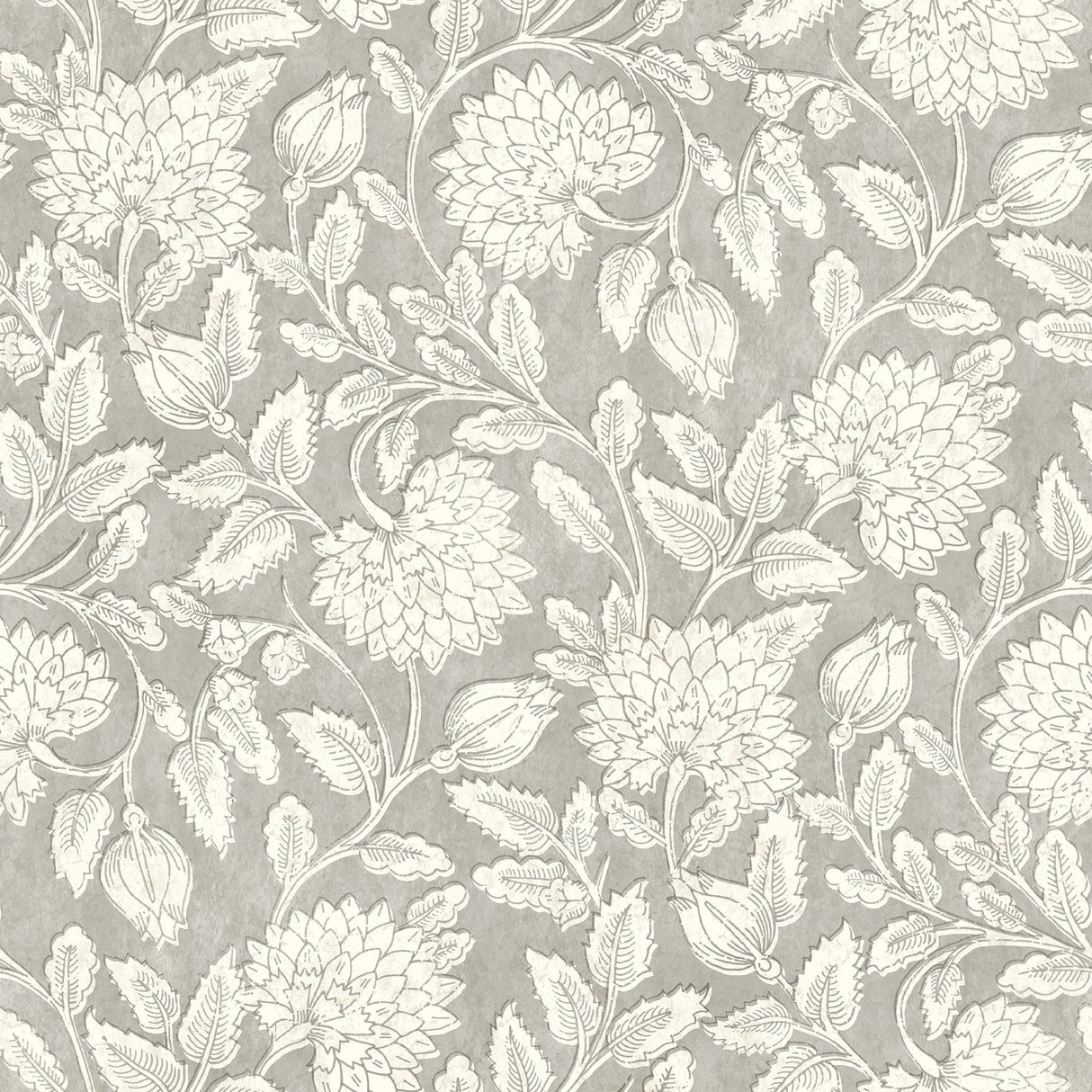 Vadouvan Grey Jacobean Trail Wallpaper with Traditional Botanical Jacobean Pattern - Chesapeake 4134-72537SAM