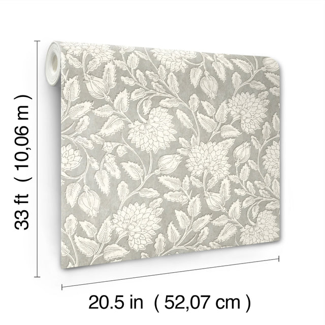 Vadouvan Grey Jacobean Trail Wallpaper with Traditional Botanical Jacobean Pattern - Chesapeake 4134-72537