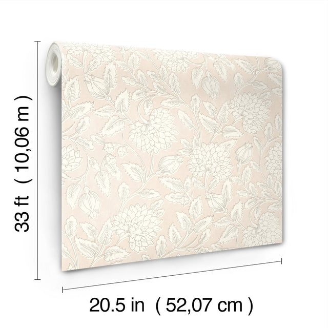 Vadouvan Blush Jacobean Trail Wallpaper with Traditional Botanical Pattern - Chesapeake 4134-72538