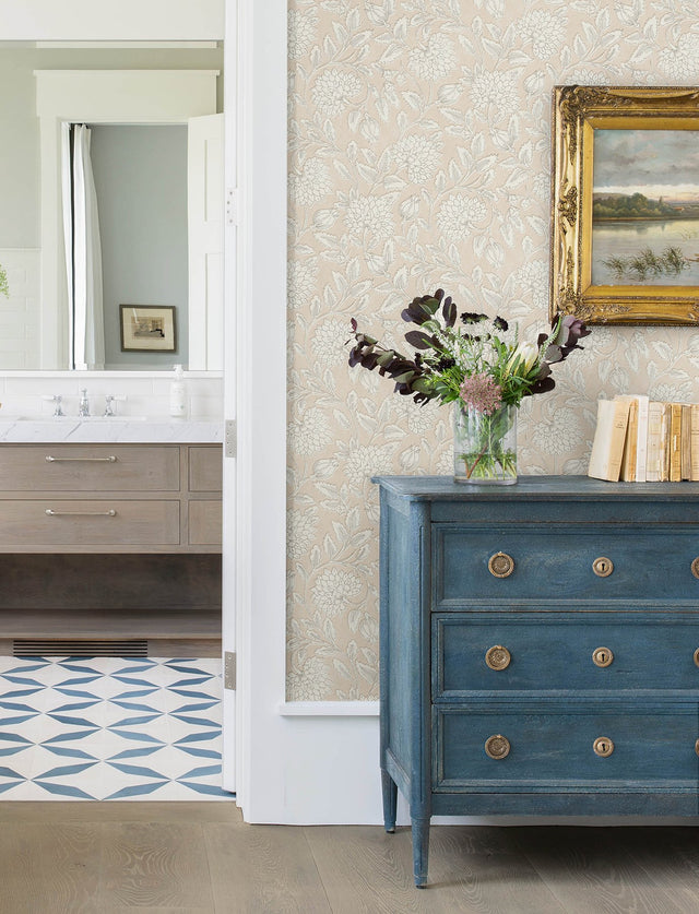 Vadouvan Blush Jacobean Trail Wallpaper with Traditional Botanical Pattern - Chesapeake 4134-72538