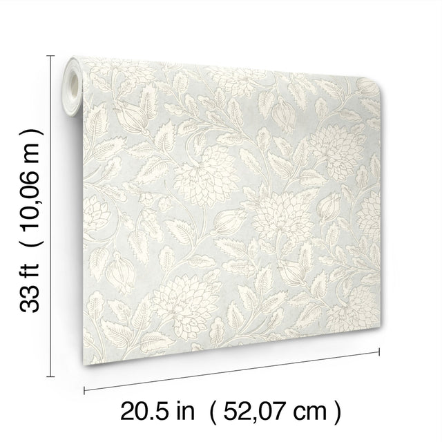 Vadouvan Light Blue Jacobean Trail Wallpaper with Traditional Botanical Jacobean Pattern - Chesapeake 4134-72539