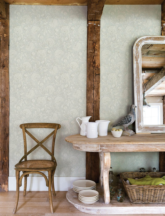 Vadouvan Light Blue Jacobean Trail Wallpaper with Traditional Botanical Jacobean Pattern - Chesapeake 4134-72539