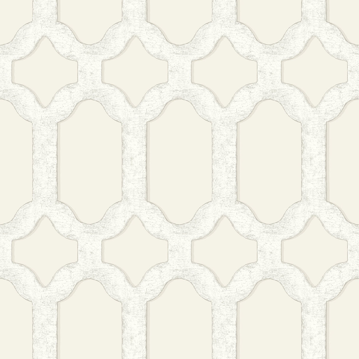 Chervil Cream Trellis Wallpaper with Geometric Quatrefoil Motif - Chesapeake 4134-72541