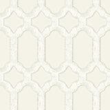 Chervil Cream Trellis Wallpaper with Geometric Quatrefoil Motif - Chesapeake 4134-72541
