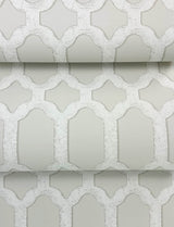 Chervil Cream Trellis Wallpaper with Geometric Quatrefoil Motif - Chesapeake 4134-72541