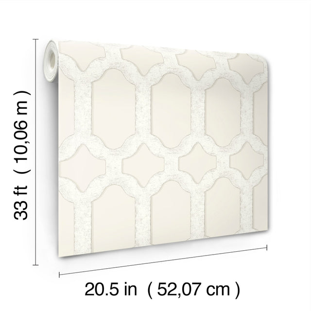 Chervil Cream Trellis Wallpaper with Geometric Quatrefoil Motif - Chesapeake 4134-72541