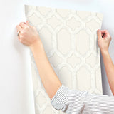 Chervil Cream Trellis Wallpaper with Geometric Quatrefoil Motif - Chesapeake 4134-72541