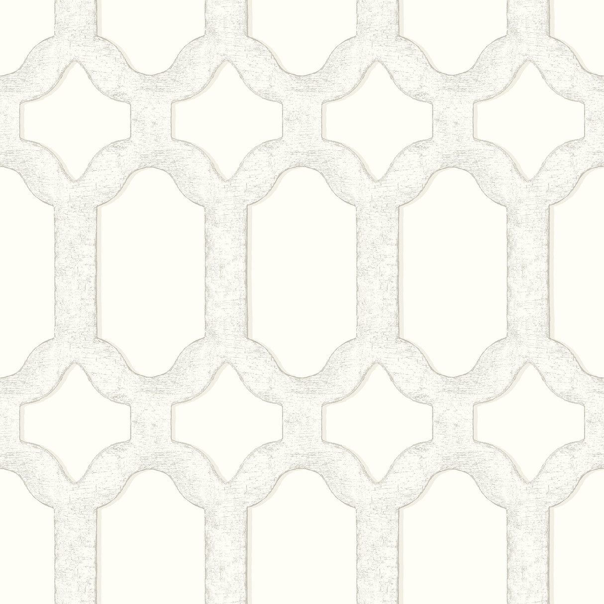 Chervil White Trellis Wallpaper with Geometric Quatrefoil Motif - Chesapeake 4134-72542
