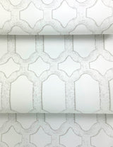 Chervil White Trellis Wallpaper with Geometric Quatrefoil Motif - Chesapeake 4134-72542