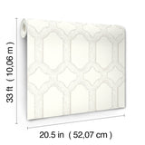 Chervil White Trellis Wallpaper with Geometric Quatrefoil Motif - Chesapeake 4134-72542