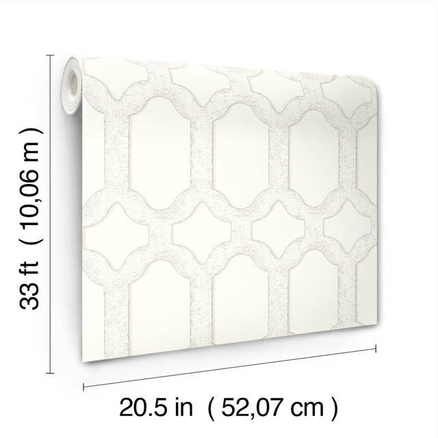 Chervil White Trellis Wallpaper with Geometric Quatrefoil Motif - Chesapeake 4134-72542