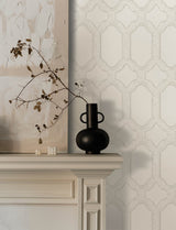 Chervil White Trellis Wallpaper with Geometric Quatrefoil Motif - Chesapeake 4134-72542