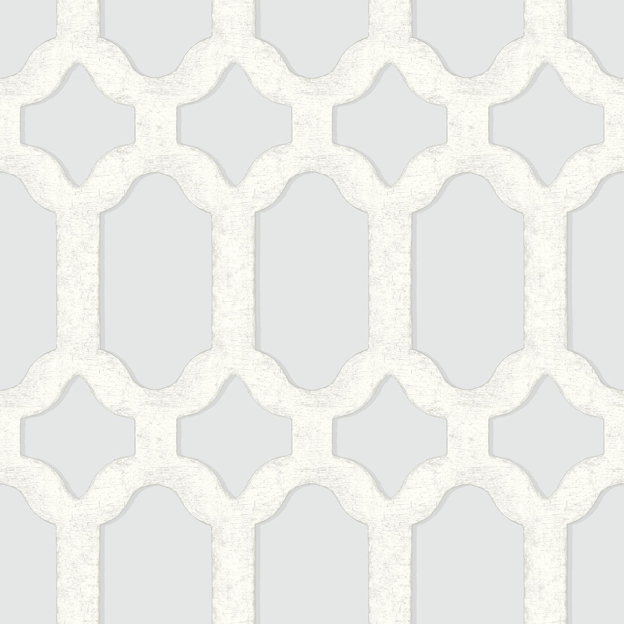 Chervil Sky Blue Trellis Wallpaper with Geometric Quatrefoil Pattern, Coastal Sure Strip - Chesapeake 4134-72543