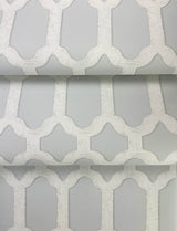 Chervil Sky Blue Trellis Wallpaper with Geometric Quatrefoil Pattern, Coastal Sure Strip - Chesapeake 4134-72543