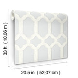 Chervil Sky Blue Trellis Wallpaper with Geometric Quatrefoil Pattern, Coastal Sure Strip - Chesapeake 4134-72543