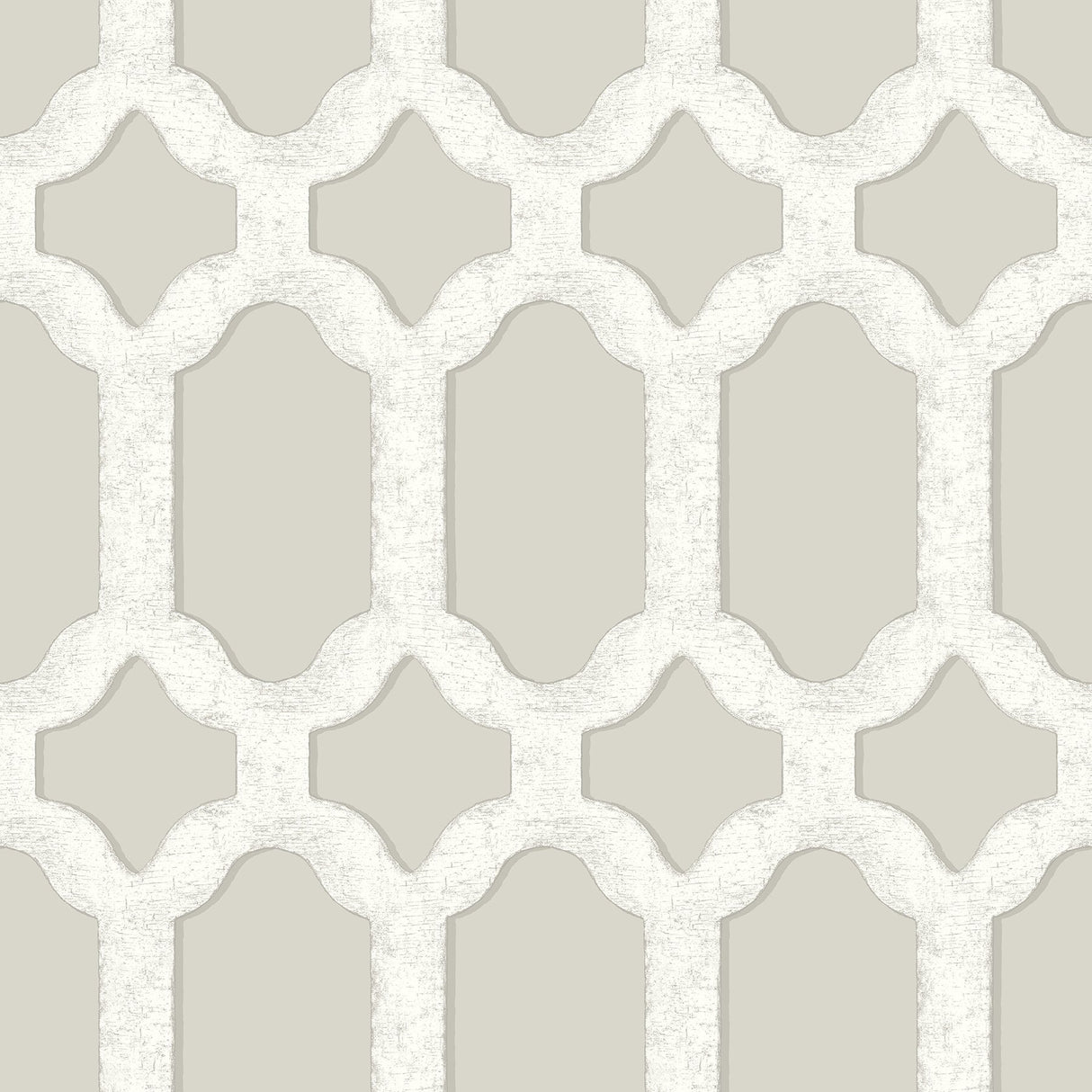Chervil Light Grey Trellis Wallpaper with Coastal Geometric Quatrefoil Pattern - Chesapeake 4134-72544