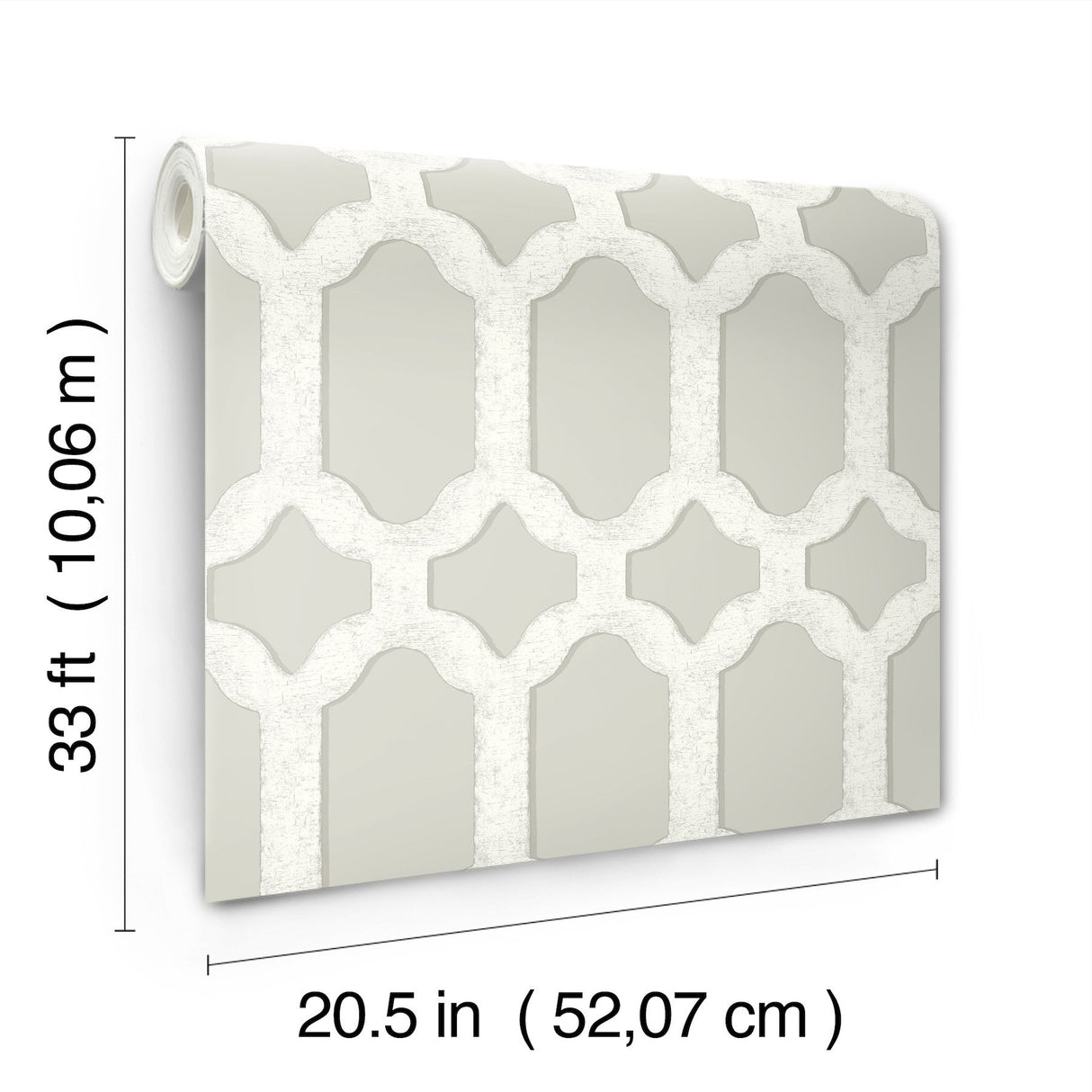 Chervil Light Grey Trellis Wallpaper with Coastal Geometric Quatrefoil Pattern - Chesapeake 4134-72544