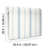 Lovage Blue Linen Stripe Wallpaper with Farmhouse Stripes Pattern - Chesapeake 4134-72546