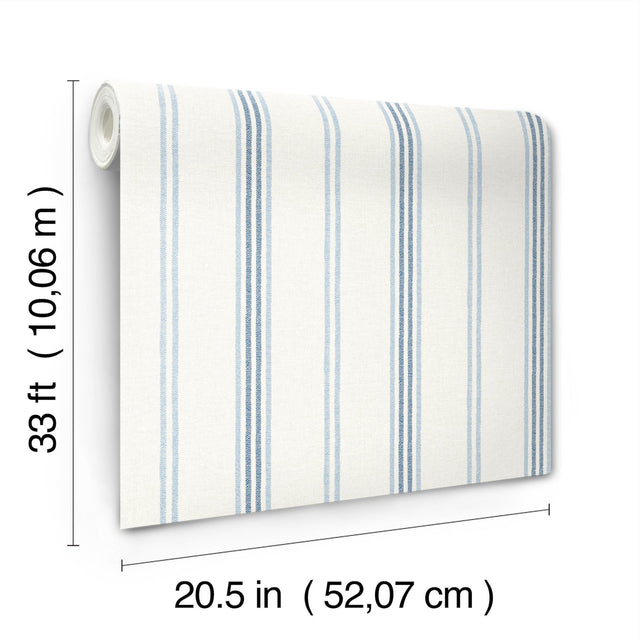 Lovage Blue Linen Stripe Wallpaper with Farmhouse Stripes Pattern - Chesapeake 4134-72546