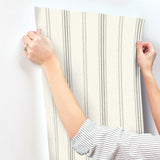Lovage Charcoal Linen Stripe Wallpaper with Farmhouse Stripes Pattern - Chesapeake 4134-72547