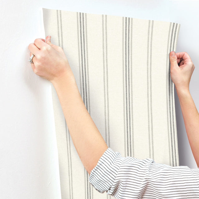 Lovage Charcoal Linen Stripe Wallpaper with Farmhouse Stripes Pattern - Chesapeake 4134-72547