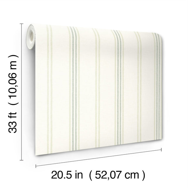 Lovage Green Linen Stripe Wallpaper with Farmhouse Stripes Pattern - Chesapeake 4134-72549