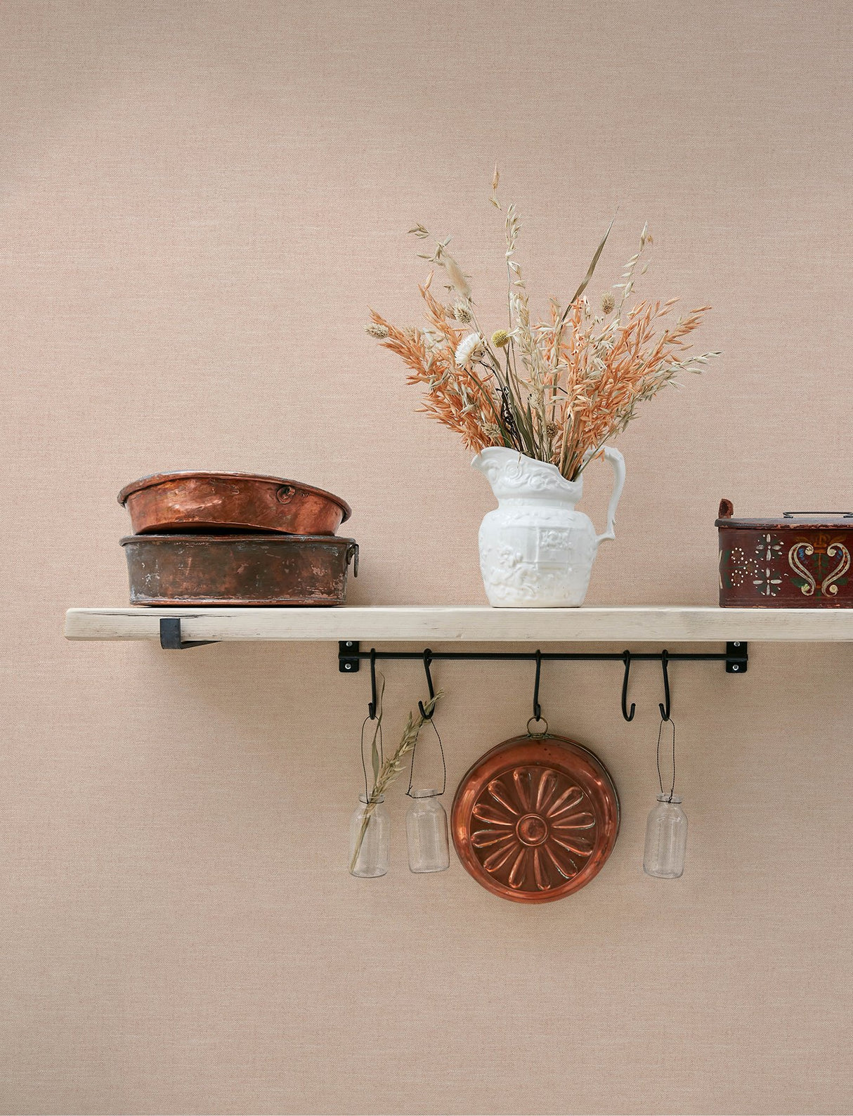 Chambray Blush Fabric Weave Wallpaper with Fabric Textures Pattern, Transitional Style - Chesapeake 4134-72555
