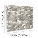 Spinney Black Toile Wallpaper with Botanical Trees Motif - Chesapeake 4134-72558
