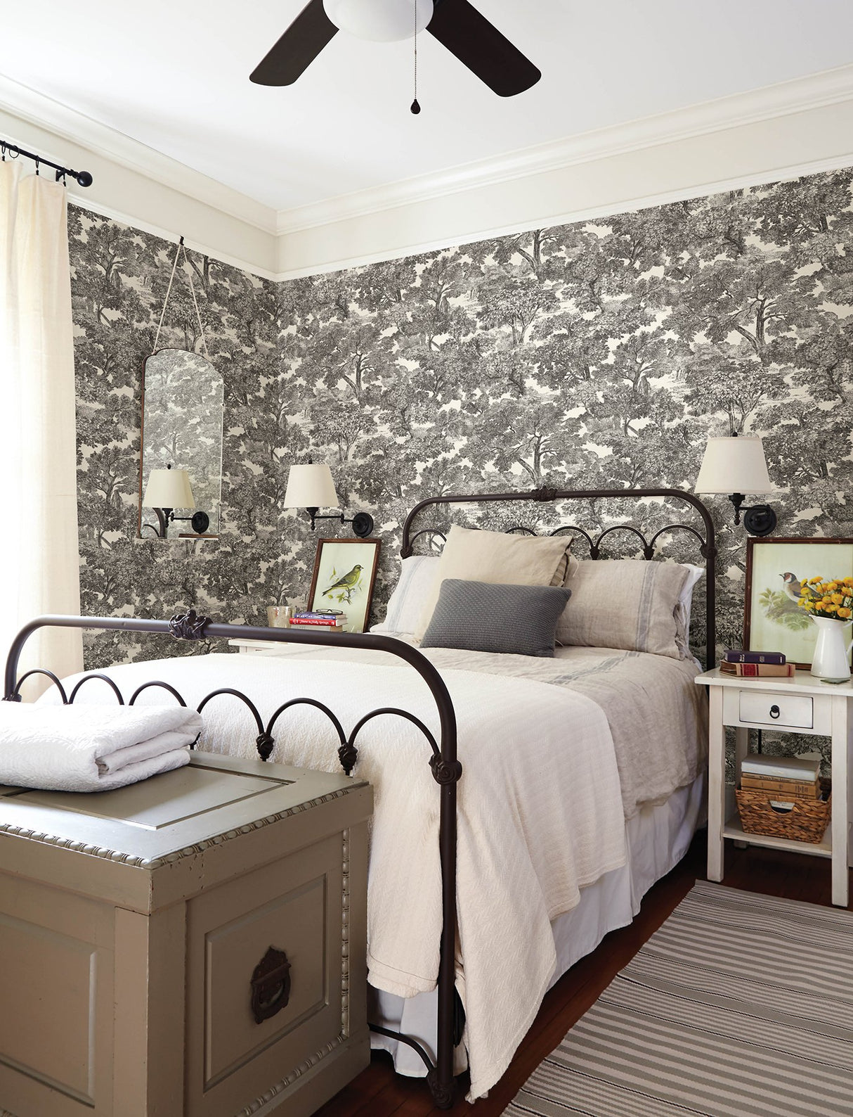 Spinney Black Toile Wallpaper with Botanical Trees Motif - Chesapeake 4134-72558