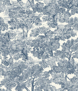 Spinney Blue Toile Wallpaper with Traditional Botanical Trees Motif - Chesapeake 4134-72559