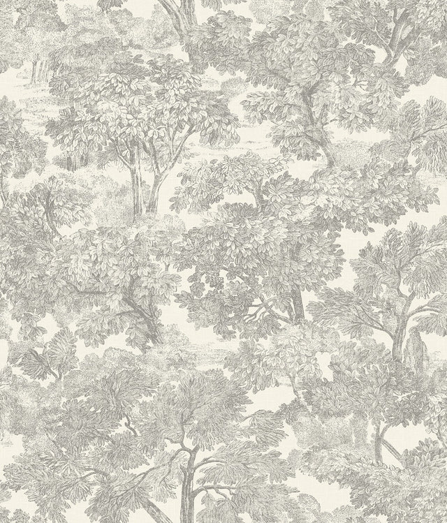 Spinney Grey Toile Wallpaper with Traditional Trees Motif - Chesapeake 4134-72560