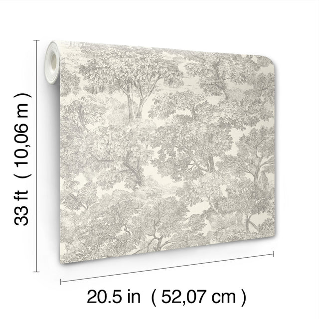 Spinney Grey Toile Wallpaper with Traditional Trees Motif - Chesapeake 4134-72560