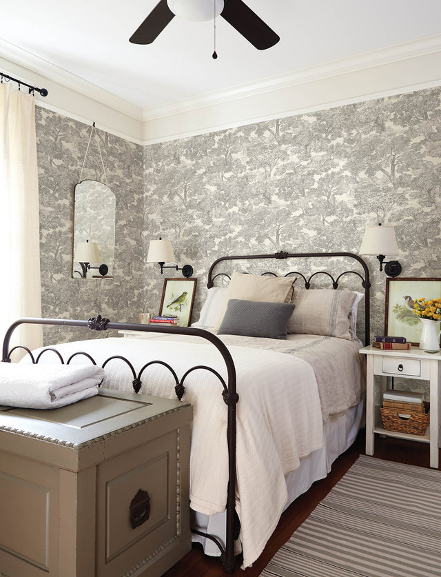 Spinney Grey Toile Wallpaper with Traditional Trees Motif - Chesapeake 4134-72560