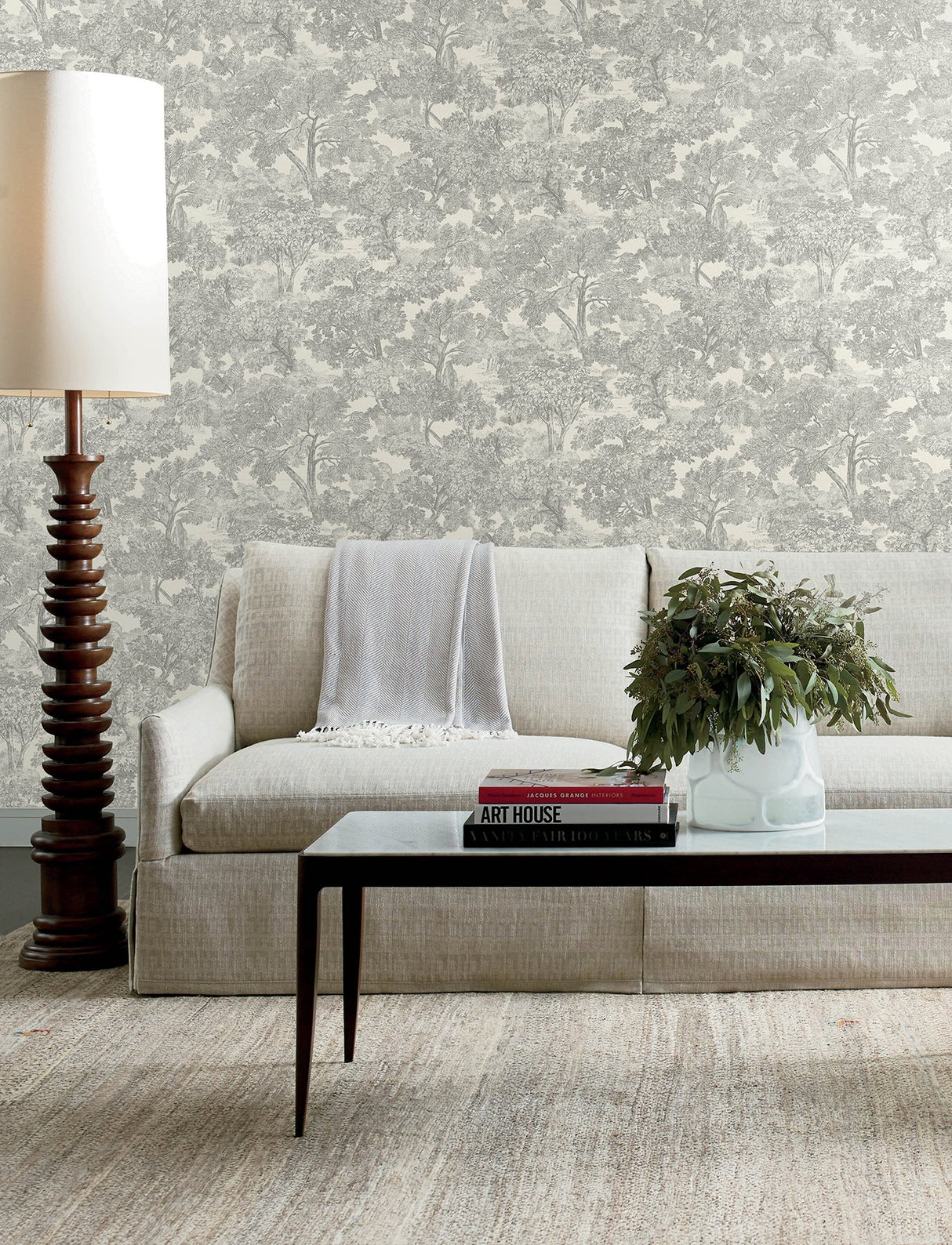 Spinney Grey Toile Wallpaper with Traditional Trees Motif - Chesapeake 4134-72560