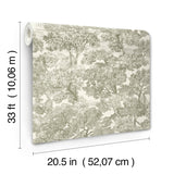 Spinney Green Toile Wallpaper with Traditional Trees Motif - Chesapeake 4134-72561