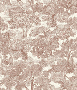 Spinney Red Toile Wallpaper with Traditional Botanical Trees Motif - Chesapeake 4134-72562