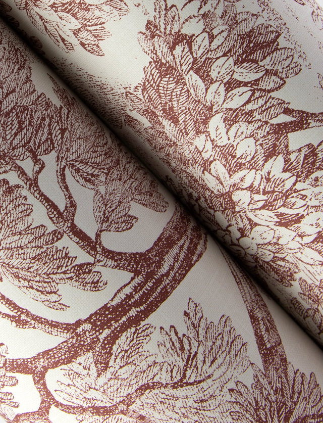 Spinney Red Toile Wallpaper with Traditional Botanical Trees Motif - Chesapeake 4134-72562