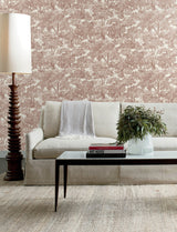 Spinney Red Toile Wallpaper with Traditional Botanical Trees Motif - Chesapeake 4134-72562